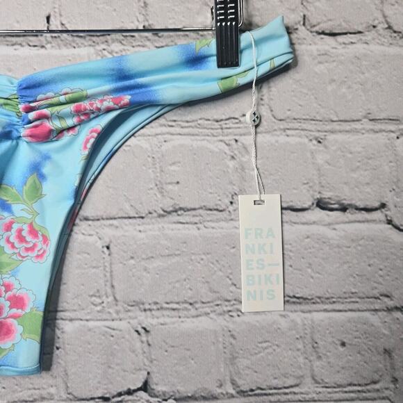 Frankies Bikinis Dexter Thong Bikini Bottom Blue Floral Print New Size Large - Picture 4 of 10